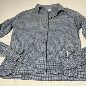 Vintage Quizz Stretch Medium Blue Plaid Long Sleeve Button Up Collared Top
